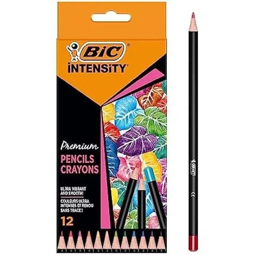Crayons De Couleur - Bic - Intensity Premium - Lot De 12 - Mine Douce - Résistante Aux Taches - Professionnels