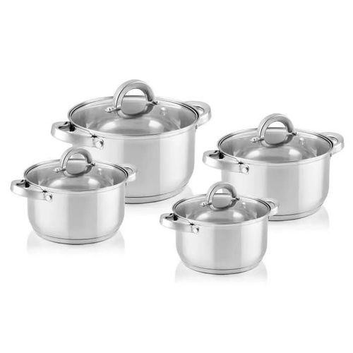 Batterie De Cuisine Induction Acier Inoxydable 4 Pcs 4 Couvercles Verre Trempé Florina Claude 75359