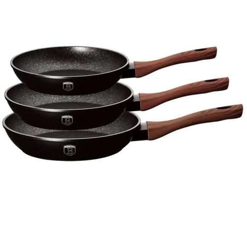 Ensemble De Poêles À Frire - Ebony Rosewood - 20/24/28 Cm - Aluminium Forgé - Noir Mat - Poignées Ergonomiques