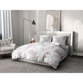 Home Linge Passion, Housse De Couette - 3 Pièces, 100% Coton - 57 Fils, 2 Personnes - 220 X 240 Cm, Pompadour Blanc & Vieux Rose Hp62667