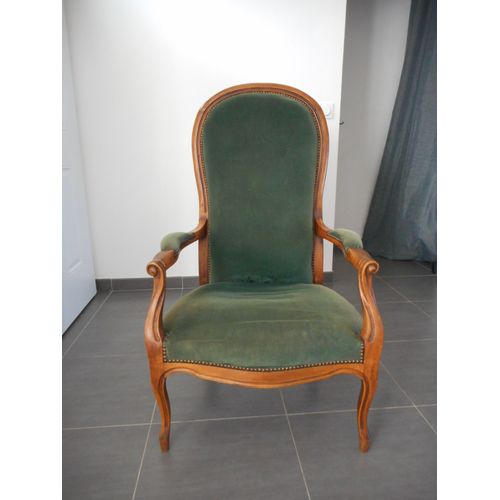 Av Fauteuil Voltaire À Garniture De Tissus Velours Vert, Fin Xixe - Début Xxe Siècle,