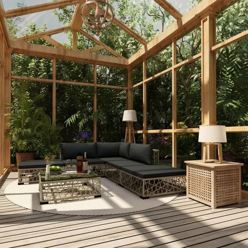Prolenta Premium - Salon De Jardin 6 Pcs Avec Coussins Résine Tressée Gris