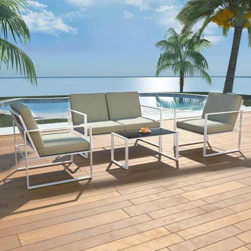 Prolenta Premium - Salon De Jardin 4 Pcs Avec Coussins Acier Blanc