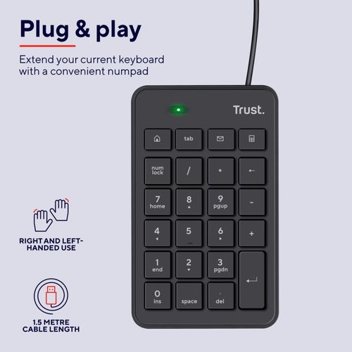 Trust Xalas Tastierino Numerico Wireless 22 Tasti Argento Compatto per Windows e Mac