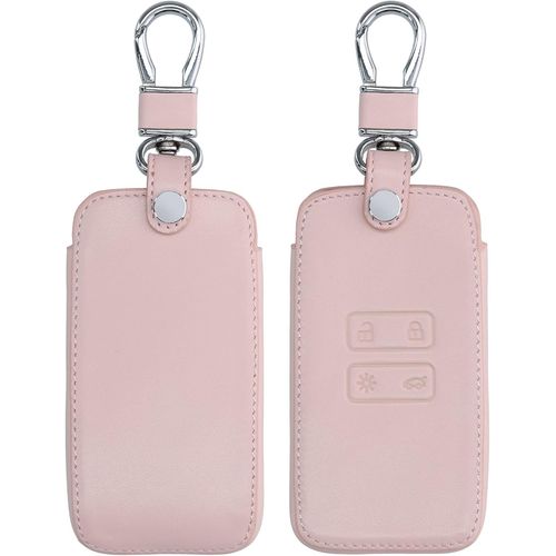 Accessoire Clef De Voiture Compatible Avec Renault Smart Key 4-Bouton (Keyless Go Uniquement) - Coque De Clé De Voiture En Simili Cuir - Rose Ancien