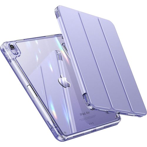 Coque Pour Ipad Air 6/5/4, 11/10,9 Pouces (2024/2022/2020) - Dos Dur Antichoc Cristal Clair & Porte-Stylo [Prend En Charge La Charge Sans Fil] & Sommeil Automatique/Réveil, Lavande Anglaise