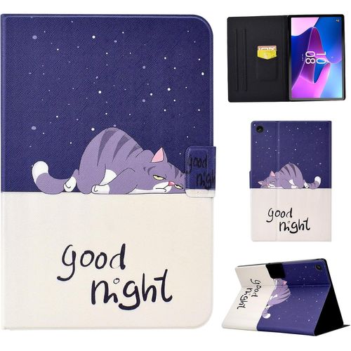 Coque Pour Lenovo Tab M10 Plus 3rd Gen 2022 Étui Housse De Protection En Cuir Pu Avec Support Fonction Flip Case Pour Lenovo Tab M10 Plus 3rd Gen 10,6'' Tb-125fu/128fu, Bonne Nuit Chat