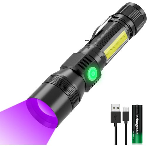 Uv Flashlight Zoom Bar 395 Nm Black Light Flashlight Extra Light Rechargeable Black Light Bulb Ipx5 Waterproof Mini Flashlight 18650 Battery With 7 Positions For Children Outdoor Camping Hiking