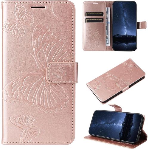 Coque Pour Motorola Edge 40, Papillon Imprimé Housse En Cuir Pu Magnétique Portefeuille, Étui À Rabat Pour Motorola Edge 40, Or Rose