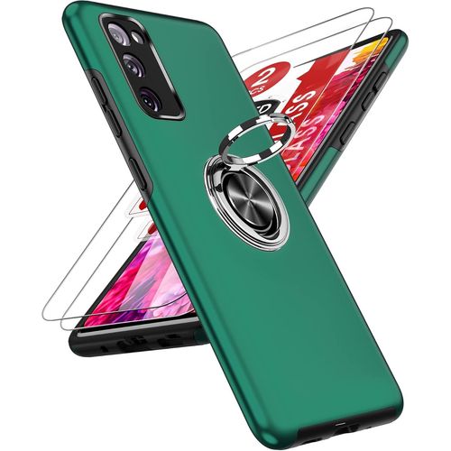 Coque Pour Samsung Galaxy S20 Fe 5g/4g Avec 2 Verre Trempé Vitre Protection Et Anneau Telephone, Militaire Pc Et Tpu Silicone Etui Antichoc Housse Pour Samsung Galaxy S20fe 5g/4g - Vert
