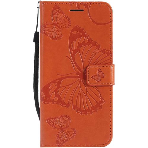 Coque Pour Galaxy A8 2018, Papillon Imprimé Pu En Cuir Coque Magnétique Portefeuille Tpu Étui Housse Pour Samsung Galaxy A8 2018 - Orange