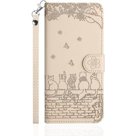 Coque Pour Samsung Galaxy S23 Rabat,Housse Pochette Samsung S23 Clapet,Portefeuille Etui Avec Porte-Carte Et Dragonne,Chats/Fleur Pu Cuir/Antichoc Flip Folio Case.Beige/Kaki