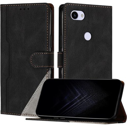 Étui Pour Google Pixel 3a, Housse En Cuir Pu Avec [Protection Antichoc Tpu] [Fonction Support] [Porte-Cartes ] Antichoc Magnétique Coque Pour Google 3a - Noir