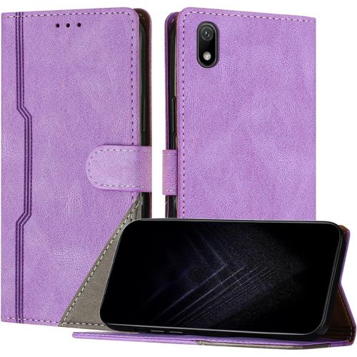 Étui Pour Huawei Y5 2019/Honor 8s, Housse En Cuir Pu Avec [Protection Antichoc Tpu] [Fonction Support] [Porte-Cartes ] Antichoc Magnétique Coque Pour Honor 8s - Violet