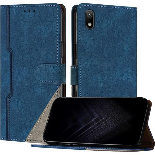 Étui Pour Huawei Y5 2019/Honor 8s, Housse En Cuir Pu Avec [Protection Antichoc Tpu] [Fonction Support] [Porte-Cartes ] Antichoc Magnétique Coque Pour Honor 8s - Bleu