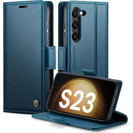 Coque Pour Samsung Galaxy S23 5g Etui Rfid Protection Housse En Premium Cuir Pochette Portefeuille Rabat Clapet Case Porte Carte Magnétique Étui Pour Samsung Galaxy S23 5g 6.1'' - Bleu