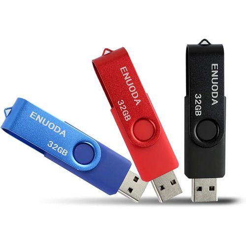 Lot de 3 Clé USB 32 Go USB 2.0 Flash Drive Stockage Rotation Disque Mémoire Stick ,Mixte Couleur:Rouge Noir Bleu