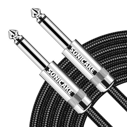 Câble De Guitare Tressé 6m Câble D'instrument De Guitare 6.35mm Jack Câble Tressé En Nylon Plaqué Or Noir