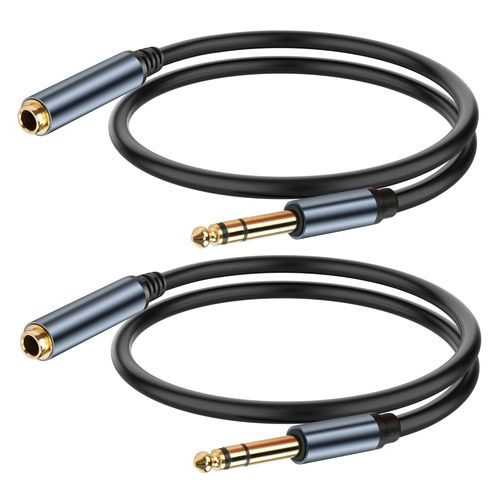 Câble Trs 1/4 Pouce Mâle Vers Jack 6,35 Mm Femelle Câble Audio Stéréo Câble Instrument Trs 1/4 Pouce Plaqué Or Pour Guitare Électrique, Basse, Amplificateur, Haut-Parleur 0.98ft 2pcs