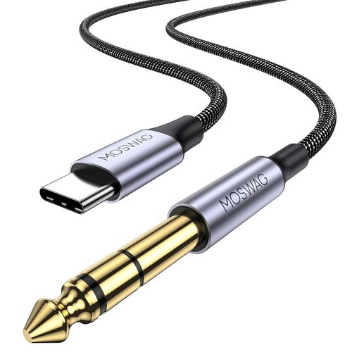 Câble audio stéréo USB C à 6,35 mm 1/4 TRS 2M TRS, câble jack stéréo auxiliaire TRS de type C à 6,35 mm pour home cinéma, table de mixage, ampli basse, casque de contrôle