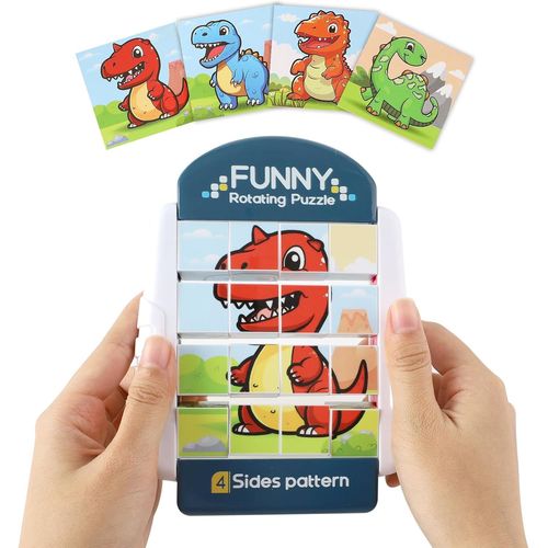 4 en 1 Puzzle Rotatif, Puzzle Montessori pour Enfants, Jouets Portables pour pour Voyage, Jeux de Patience, Jouets éducatifs, Puzzle 3D Rotatif pour Enfants à Partir de 2 3 4 5 6 (Dinosaure)