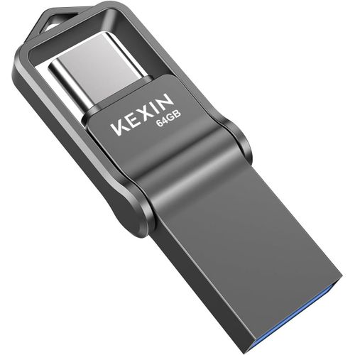 Clé USB Type C 64Go Mini Cle USB 3.0 64 Go Dual OTG Métal Étanche 2 en 1 Clef Memory Stick pour PC Dell XPS Console de Jeux et Android Type C Smartphones (Honor Xiaomi Oneplus), Noir