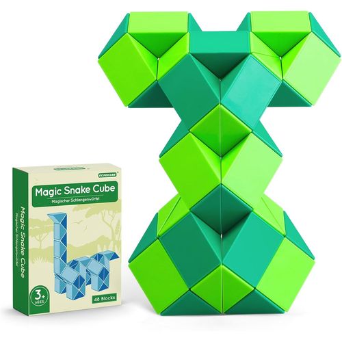 Serpent Magique, 48 Pièces Magique Cube de Serpent Casse-tête Cadeaux de Fête, Jouets Créatifs Magic Ruler Twist Puzzle Snake Cube pour Enfants/Adultes (Vert)