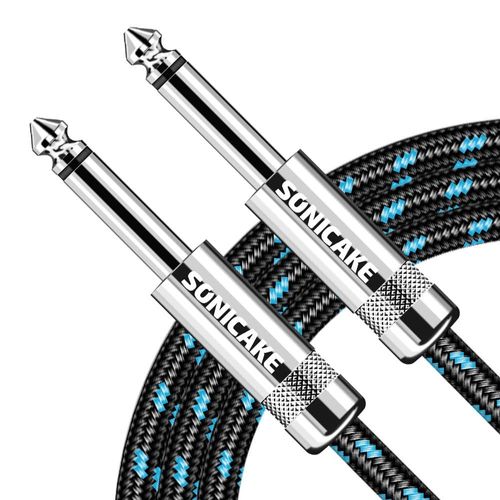 Câble De Guitare Tressé 3m Câble D'instrument De Guitare 6.35mm Jack Câble Tressé En Nylon Plaqué Or Noir Bleu