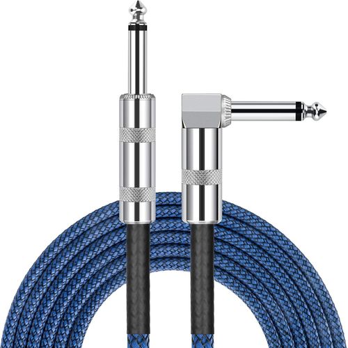 Câble 1/4"" Câble De Guitare 3 M Droit À Angle Droit 1/4"" 6,35 Mm Prise Câble D'instrument De Clavier De Basse Veste En Tissu Tweed Bleu Et Noir, Mandoline Électrique, Audio Pro