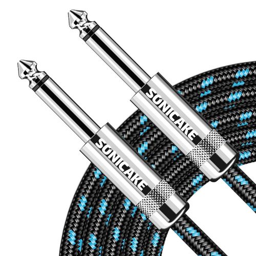 Câble De Guitare Tressé 6m Câble D'instrument De Guitare 6.35mm Jack Câble Tressé En Nylon Plaqué Or Noir Bleu