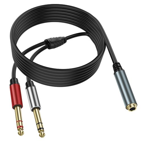 Câble Répartiteur Stéréo Trs 1/4 6,35 Mm - Câble Audio 1/4"" Trs Femelle Vers Double Mâle - Câble D'extension Pour Microphone Pour Mixeur, Guitare, Amplificateur - 2 M