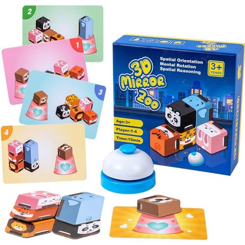 Puzzle Cube en Animaux,Jeux Montessori Interactif Animaux,Cube de Construction Animaux 28 Cubes 40 Cartes Jouets Enfants Blocs de Construction Jouets Cadeau d'anniversaire pour Les Enfants de 3 à 12