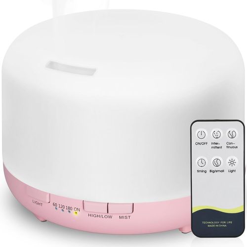 Diffuseurs D'huiles Essentielles 450 Ml, Humidificateur D'aromathérapie À Ultrasons À Arôme Électrique Lumière Led Romantique À 7 Couleurs - Rose