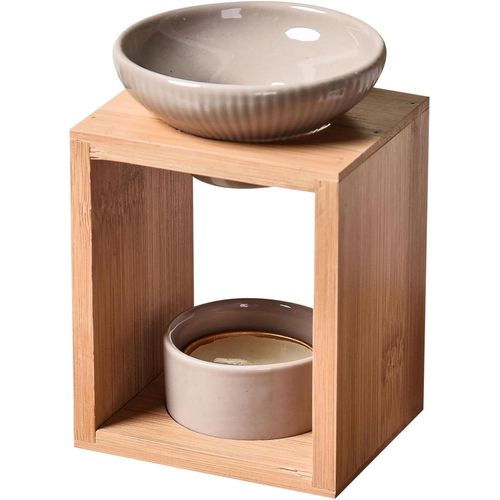 Parfum Yona - Brûleur Fondant Cire Parfumée - Diffuseur Huile Essentielle Et Parfum D`Ambiance - Bougeoir Aromathérapie Porte Bougie En Bois Et Céramique Décoratif - Hauteur: 12 Cm - Zen`Arôme 