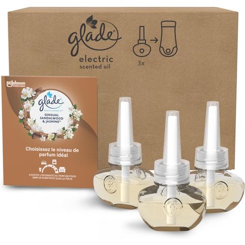 Electric scented Oil - Recharges Infusées Aux Huiles Essentielles pour Diffuseur Electrique - Sensual Sandlwood & Jasmine - 3 Recharges