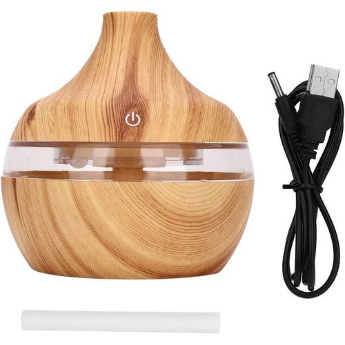 Diffuseur Huiles Essentielles, Diffuseur d'Arômes LED 300ml Humidificateur d'air Électrique USB pour Chambre à Coucher, Salon, Bureau, Spa, Grain de Bois Clair