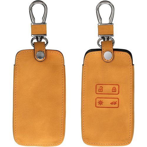 Accessoire Clef De Voiture Compatible Avec Renault Smart Key 4-Bouton (Keyless Go Uniquement) - Coque De Clé De Voiture En Nubuck - Marron Clair