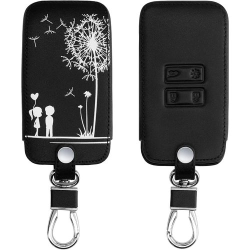 Accessoire Clé De Voiture Compatible Avec Renault Smart Key 4-Bouton (Keyless Go Uniquement) - Coque De Protection En Simili Cuir - Petit Amour Blanc-Noir