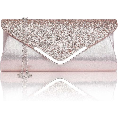 Pochette Enveloppe Sac de Soirée en Paillettes Brillant Argenté pour Femme (Rose)