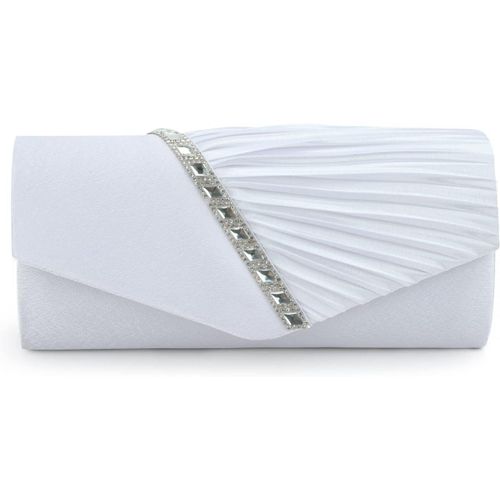 Pochettes et Clutches Sac à Main pour Femme Satin avec Cristal Sac de Soirée Bourse de mariée pour Mariage (Blanc)