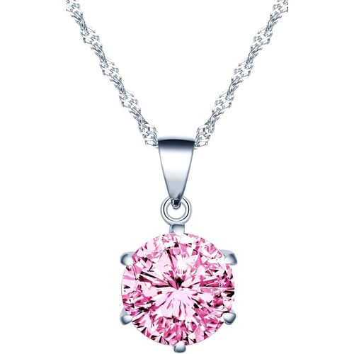 Collier Diamant Pour Femmes Et Filles, Collier En Argent 925, Pendentif De Zircon Brillant, Collier Solitaire À 6 Griffes, 45cm Chaîne De Singapour Argent, Bijoux Élégants