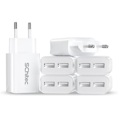Chargeur Usb 6pack 2 Ports 5v / 2.1a Mini Usb Chargeur Secteur Usb Adaptateur Chargeur Mural Usb Universel Compatible Avec Iphone15 14 13 12 11 Pro Max Se, Huawei P30 P20, Samsung Galaxy (Blanc)