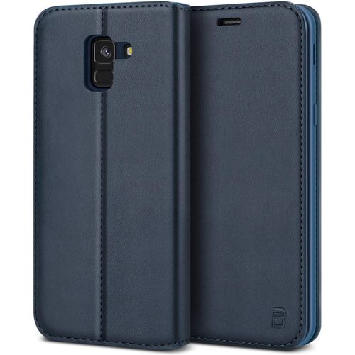 Coque Samsung J6, Etui Pour Galaxy J6 2018 Housse À Rabat En Pu Cuir Flip Case Cover, Pochette De Protection En Faux Cuir Avec Porte-Cartes De Crédit, Fermeture Magnétique, Bleu Marine