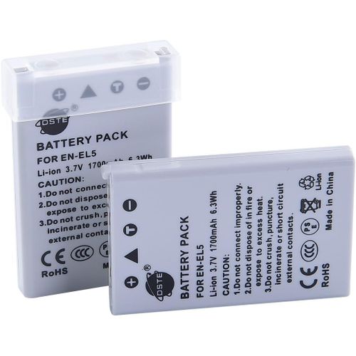 2-Pack Rechange Batterie pour Nikon en-EL5 Coolpix P510 P520 P530 P5000 P5100 P6000 S10 3700 4200 5200 5900 7900 P3 P4 P80 P90 P100 P500