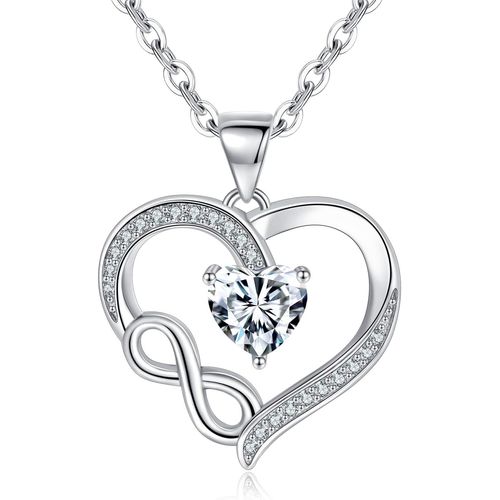 Collier Femme Collier Infini Coeur¿Argent Sterling 925 Collier Avec 5a Blanc/Rouge Zircone Cubique¿Cadeaux Bijoux Pour Elle¿Noël Anniversaire Saint Valentin Fête Des Mères