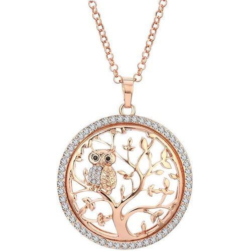 Collier Pour Les Femmes Arbre De Vie Collier Mignon Hibou Pendentif Collier Pour Les Filles Or Longue Chaîne Collier Avec Cristal Cz