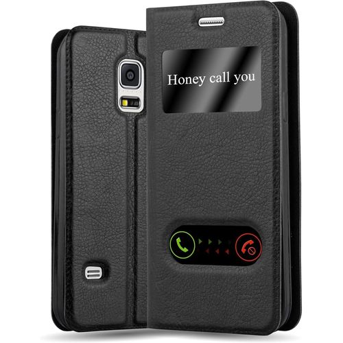 Coque Pour Samsung Galaxy S5 / S5 Neo En Noir Comète - Housse Protection Avec Stand Horizontal Et Deux Fenêtres - Portefeuille Etui Poche Folio Case Cover