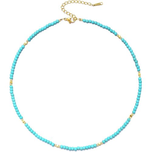 Pierre Précieuse Naturelle Halskette Collier Femme Doré Boho Chaîne Ras Du Cou Court Perles En Acier Inoxydable Pierre Fossile Été Plage Fait À La Main Réglable 37 Cm Bijoux Cadeaux