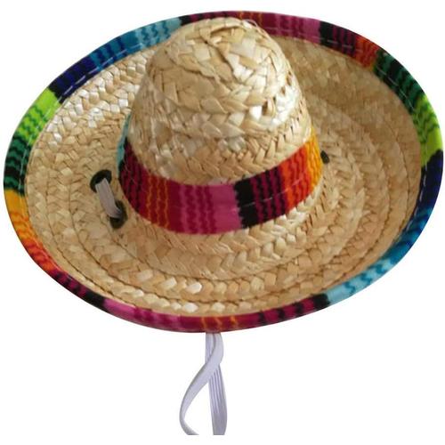 Paille Tissé Multicolore Mexicain Soleil Chapeau De Soleil Boucle Réglable Corde Jardin Seau Chapeau Pour Petit Chat Chien Durable Et Créatif