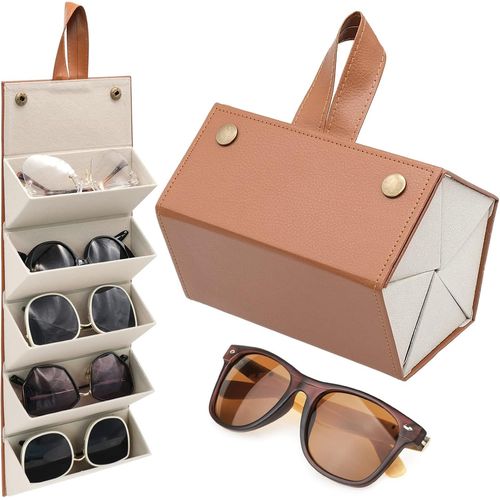 Boîte à Lunettes de Soleil ¿Étui à Lunettes avec Compartiments¿Étui Lunettes Cuir¿Boîte à Lunettes Portable¿Housse de protection pour Lunettes ¿Boîte Rangement Lunettes pour Femmes, Hommes